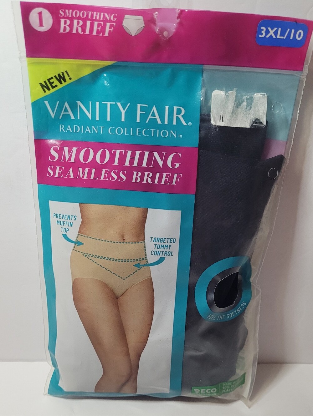 Vanity Fair Black Smoothing Tummy Control Seamless Brief Size 3XL